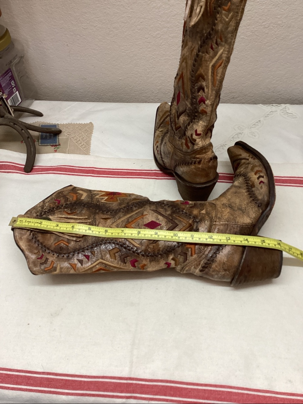 Corral Tan Suede Embroidered Western Heeled Boots - Picture 9 of 10